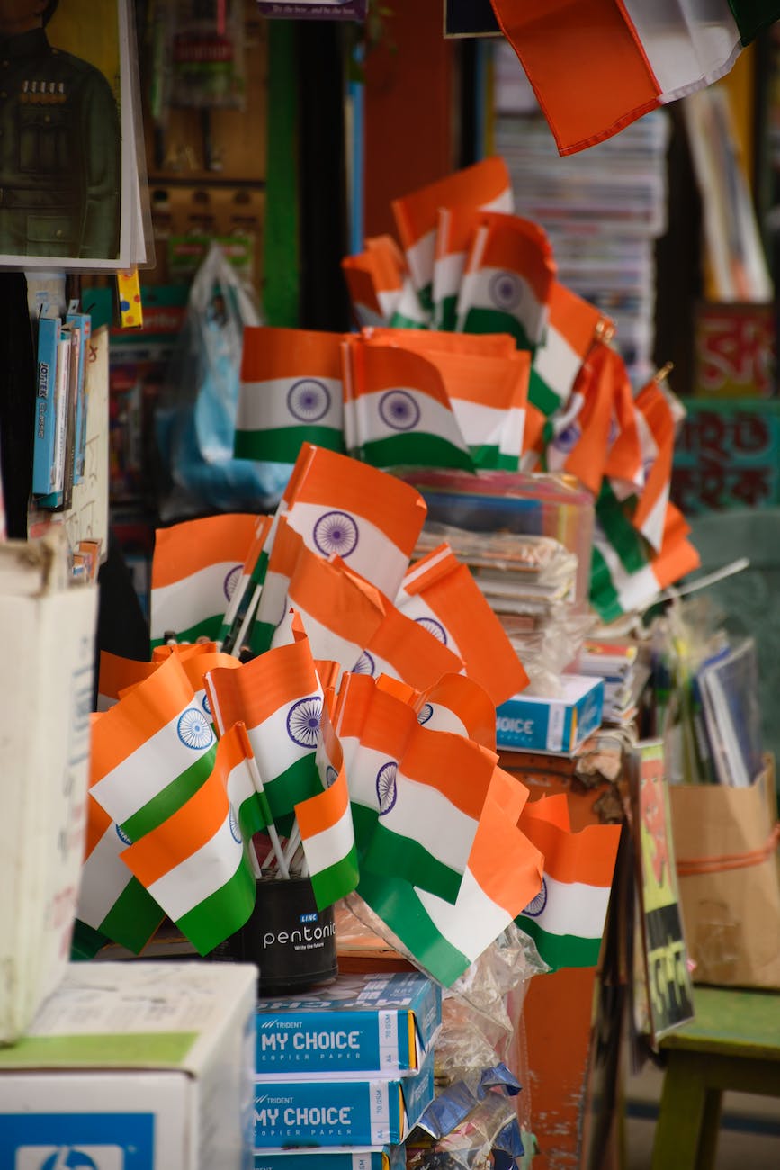 indian flags on display in a store